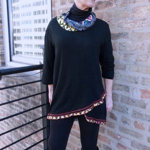 Creation Black Tunic with Colorful Cowl and Hem